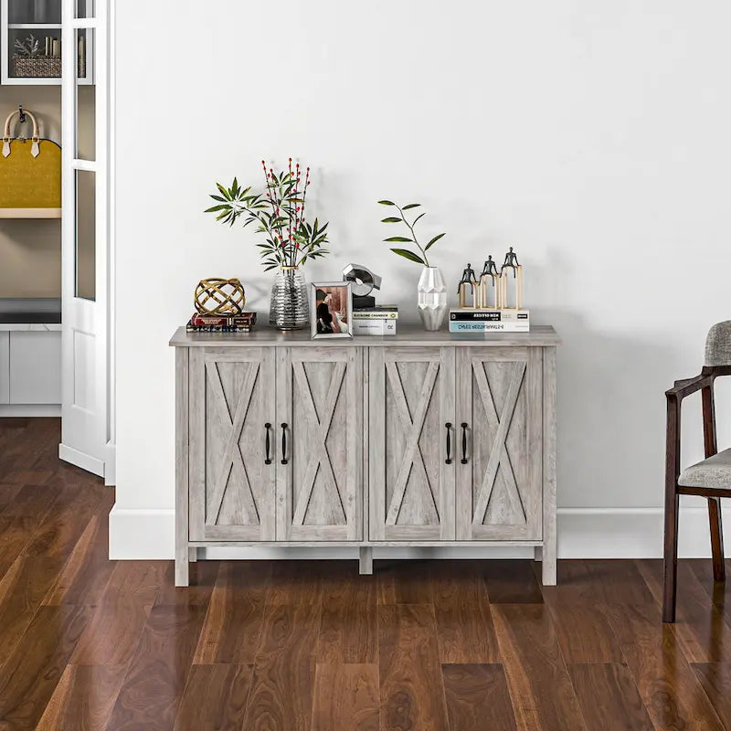 HOMCOM Meuble Buffet, Commode 47 avec 4 Portes Coulissantes et 2 Étagères Réglables, Meuble Bar à Café de Style Ferme