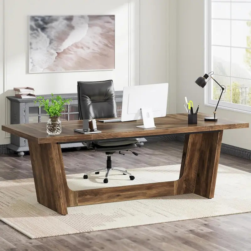 Bureau de direction de 180 cm, bureau d'ordinateur en bois pour bureau à domicile, mobilier professionnel de poste de travail
