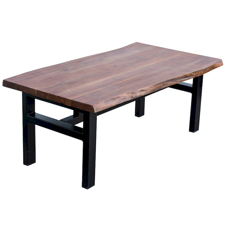 Table basse à tréteaux en acacia à bord naturel