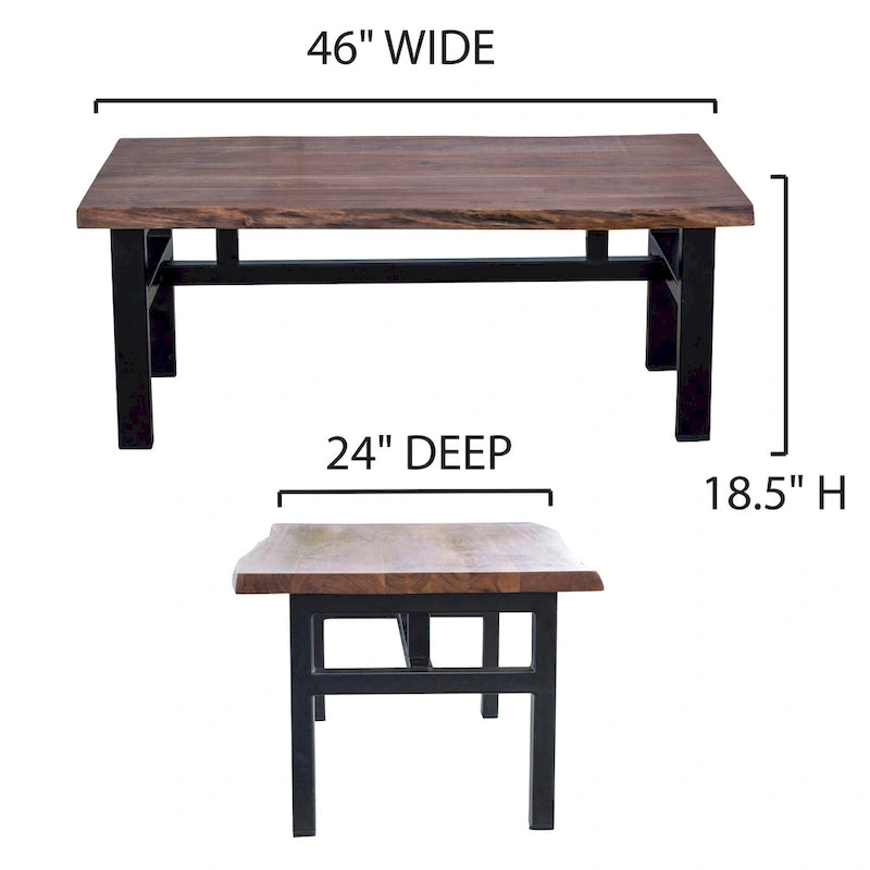 Table basse à tréteaux en acacia à bord naturel