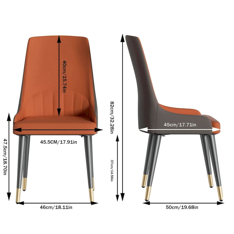 2 chaises de salle à manger contemporaines en cuir - 18x19,7x32,3 pouces