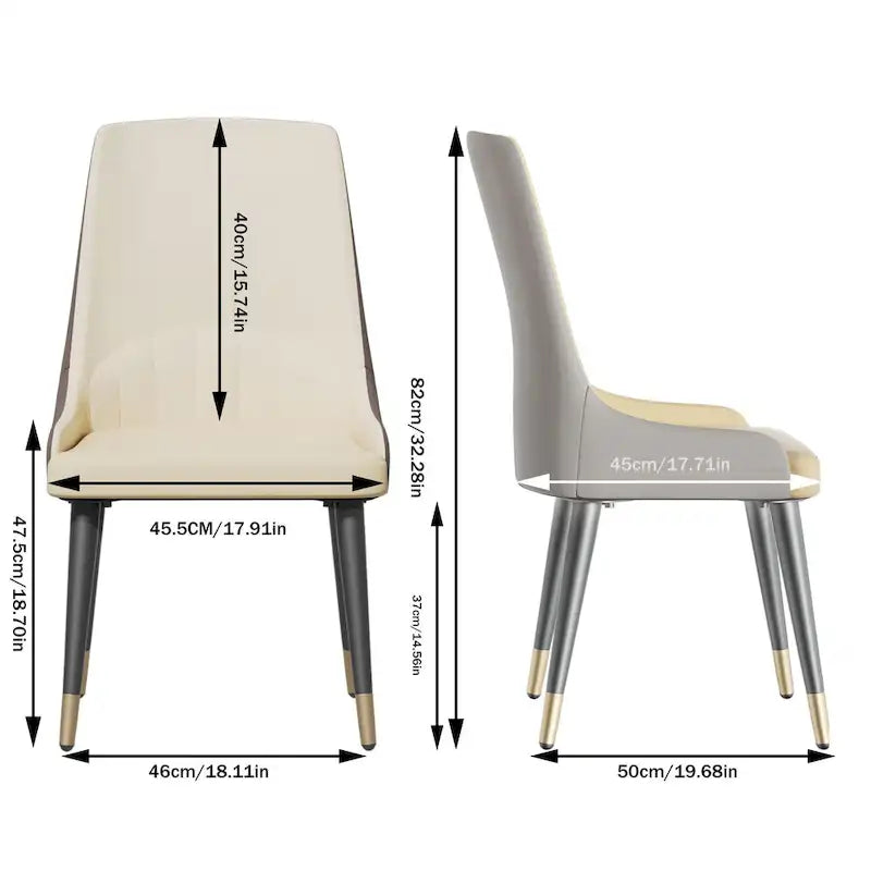 2 chaises de salle à manger contemporaines en cuir - 18x19,7x32,3 pouces