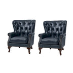 Fauteuil en Cuir Véritable Gerhard avec Clous Décoratifs et Coussins Amovibles, Ensemble de 2, par HULALA HOME