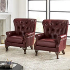 Fauteuil en Cuir Véritable Gerhard avec Clous Décoratifs et Coussins Amovibles, Ensemble de 2, par HULALA HOME
