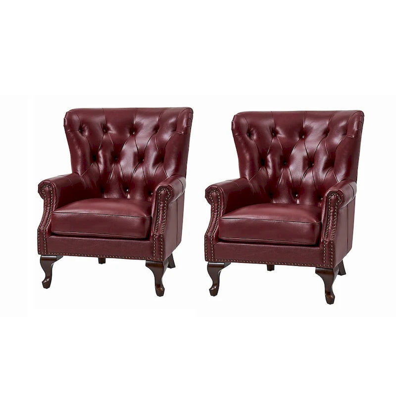 Fauteuil en Cuir Véritable Gerhard avec Clous Décoratifs et Coussins Amovibles, Ensemble de 2, par HULALA HOME