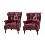 Fauteuil en Cuir Véritable Gerhard avec Clous Décoratifs et Coussins Amovibles, Ensemble de 2, par HULALA HOME