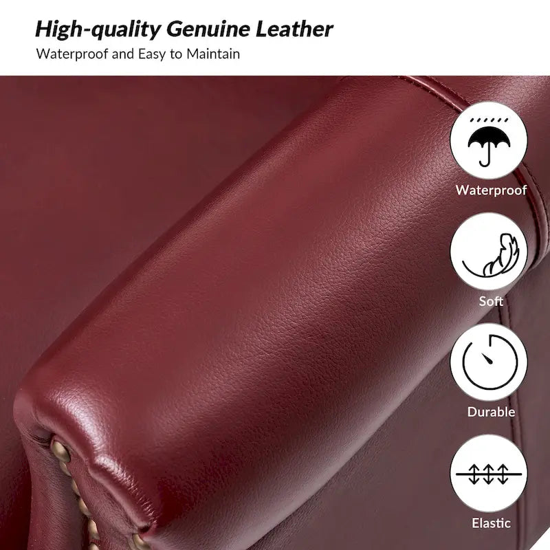 Fauteuil en Cuir Véritable Gerhard avec Clous Décoratifs et Coussins Amovibles, Ensemble de 2, par HULALA HOME