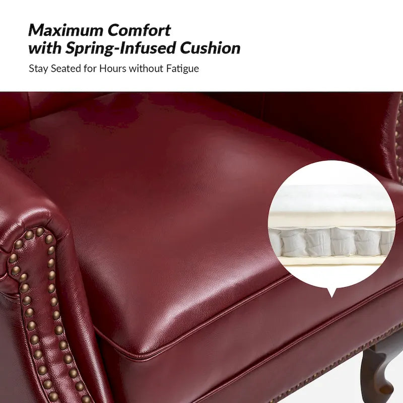 Fauteuil en Cuir Véritable Gerhard avec Clous Décoratifs et Coussins Amovibles, Ensemble de 2, par HULALA HOME