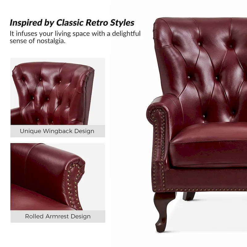 Fauteuil en Cuir Véritable Gerhard avec Clous Décoratifs et Coussins Amovibles, Ensemble de 2, par HULALA HOME