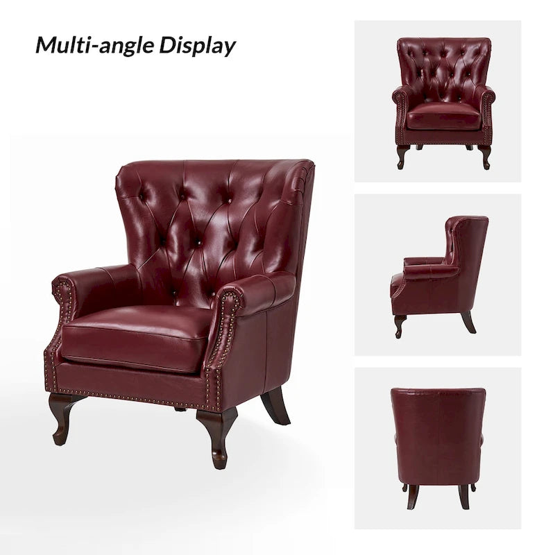 Fauteuil en Cuir Véritable Gerhard avec Clous Décoratifs et Coussins Amovibles, Ensemble de 2, par HULALA HOME