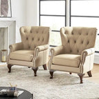 Fauteuil en Cuir Véritable Gerhard avec Clous Décoratifs et Coussins Amovibles, Ensemble de 2, par HULALA HOME