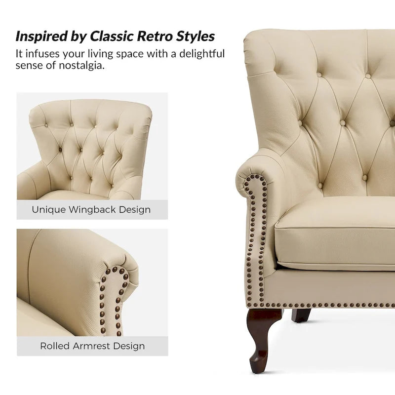 Fauteuil en Cuir Véritable Gerhard avec Clous Décoratifs et Coussins Amovibles, Ensemble de 2, par HULALA HOME
