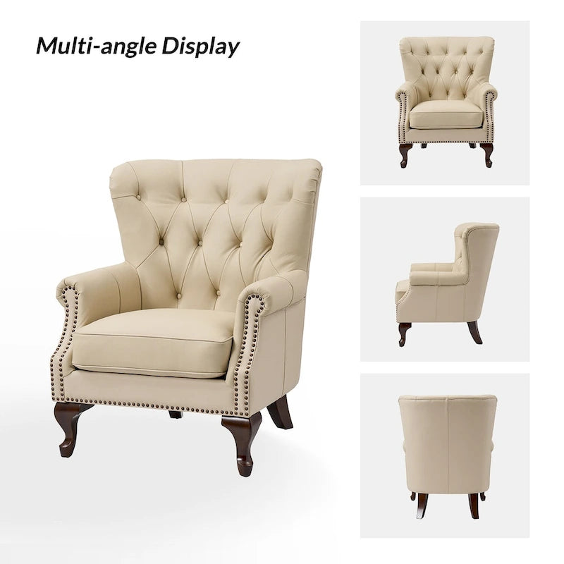 Fauteuil en Cuir Véritable Gerhard avec Clous Décoratifs et Coussins Amovibles, Ensemble de 2, par HULALA HOME