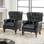 Fauteuil en Cuir Véritable Gerhard avec Clous Décoratifs et Coussins Amovibles, Ensemble de 2, par HULALA HOME