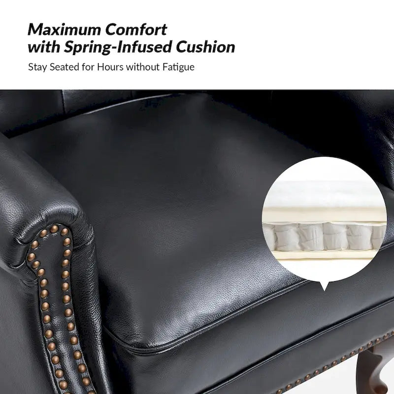 Fauteuil en Cuir Véritable Gerhard avec Clous Décoratifs et Coussins Amovibles, Ensemble de 2, par HULALA HOME