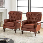 Fauteuil en Cuir Véritable Gerhard avec Clous Décoratifs et Coussins Amovibles, Ensemble de 2, par HULALA HOME
