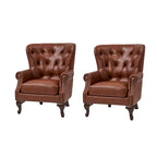 Fauteuil en Cuir Véritable Gerhard avec Clous Décoratifs et Coussins Amovibles, Ensemble de 2, par HULALA HOME
