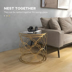Lot de 2 tables basses avec plateau en verre et piètement en fil métallique, tables d'appoint rondes
