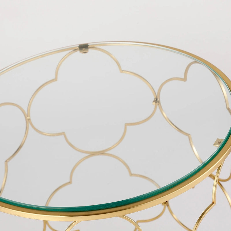 Lot de 2 tables basses avec plateau en verre et piètement en fil métallique, tables d'appoint rondes
