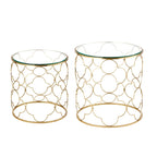 Lot de 2 tables basses avec plateau en verre et piètement en fil métallique, tables d'appoint rondes