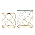 Lot de 2 tables basses avec plateau en verre et piètement en fil métallique, tables d'appoint rondes
