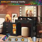 Coiffeuse Maquillage Miroir Lumineux LED Commode 5 Tiroirs Meuble
