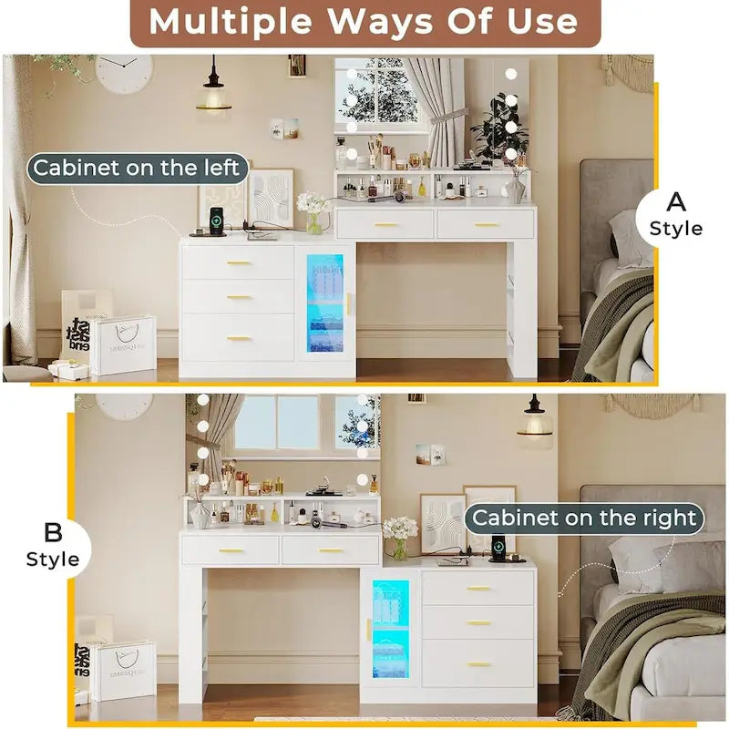 Coiffeuse Maquillage Miroir Lumineux LED Commode 5 Tiroirs Meuble
