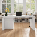 Bureau ergonomique assis-debout, élégance blanc pur avec caisson de rangement latéral