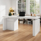 Bureau ergonomique assis-debout, élégance blanc pur avec caisson de rangement latéral