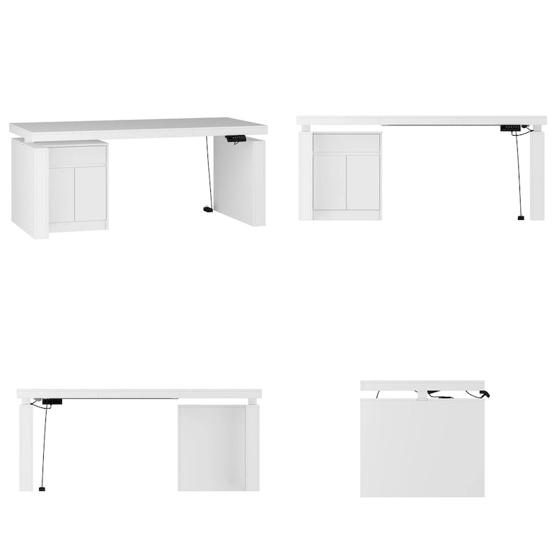 Bureau ergonomique assis-debout, élégance blanc pur avec caisson de rangement latéral