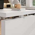 Bureau ergonomique assis-debout, élégance blanc pur avec caisson de rangement latéral