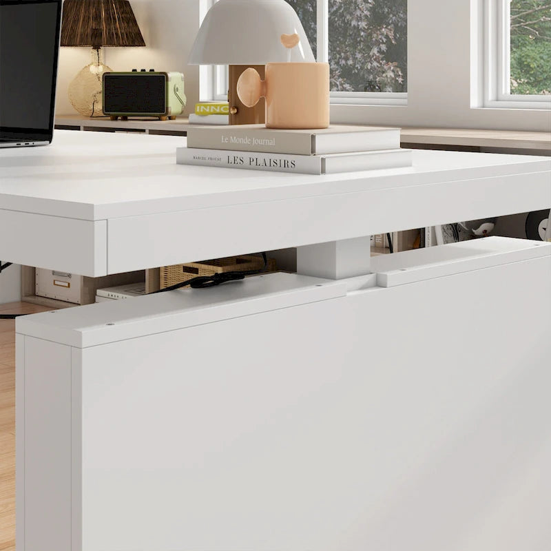 Bureau ergonomique assis-debout, élégance blanc pur avec caisson de rangement latéral
