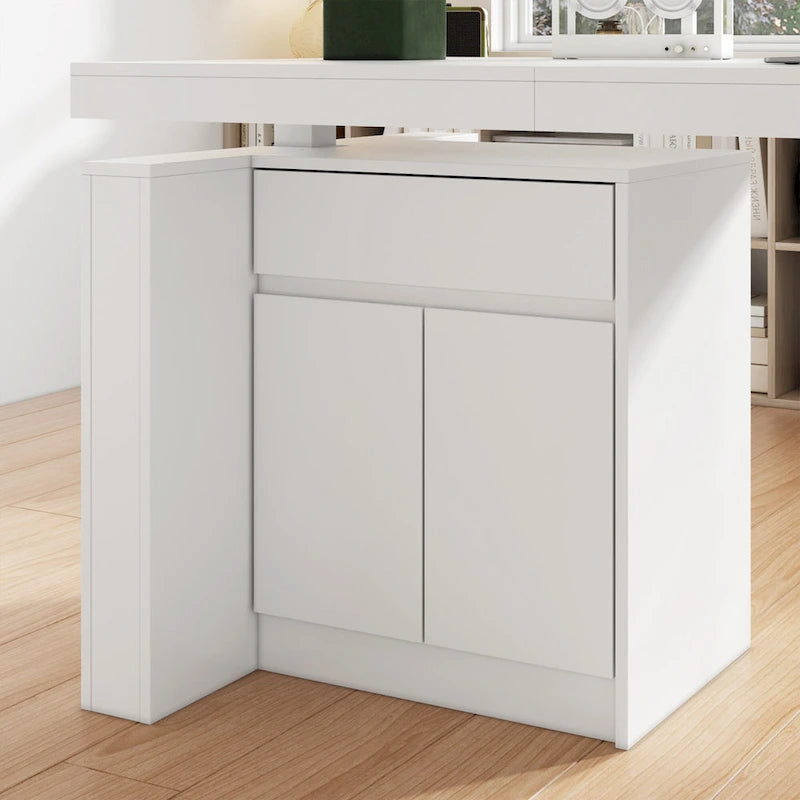 Bureau ergonomique assis-debout, élégance blanc pur avec caisson de rangement latéral