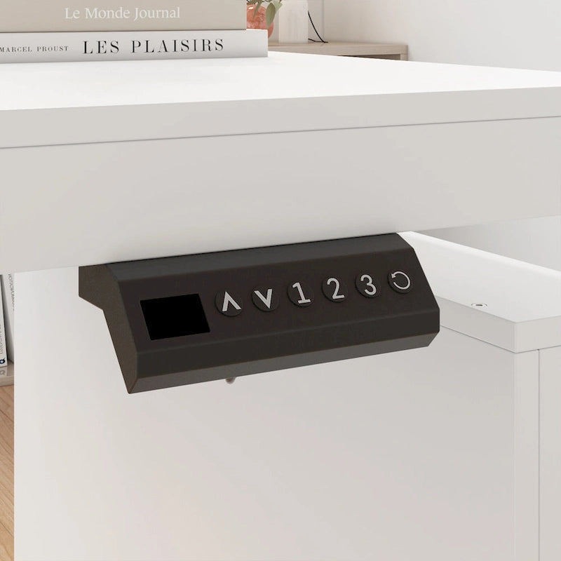 Bureau ergonomique assis-debout, élégance blanc pur avec caisson de rangement latéral
