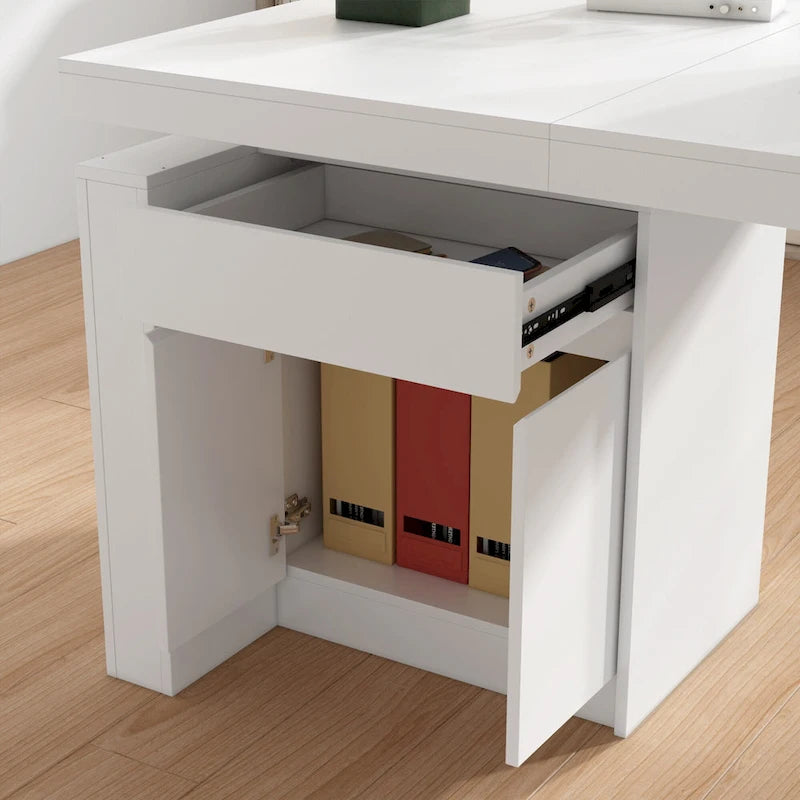 Bureau ergonomique assis-debout, élégance blanc pur avec caisson de rangement latéral