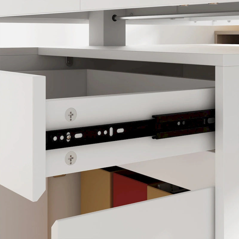 Bureau ergonomique assis-debout, élégance blanc pur avec caisson de rangement latéral