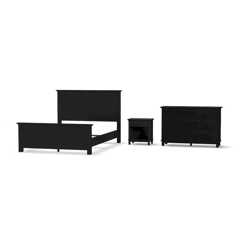 Lit Queen, table de nuit et commode Homestyles Oak Park en bois noir