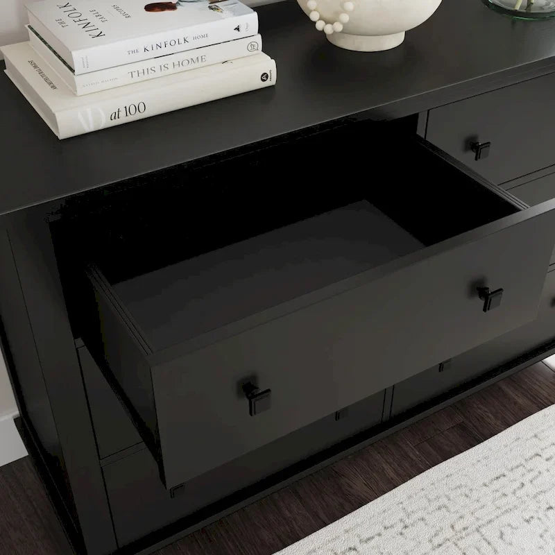 Lit Queen, table de nuit et commode Homestyles Oak Park en bois noir