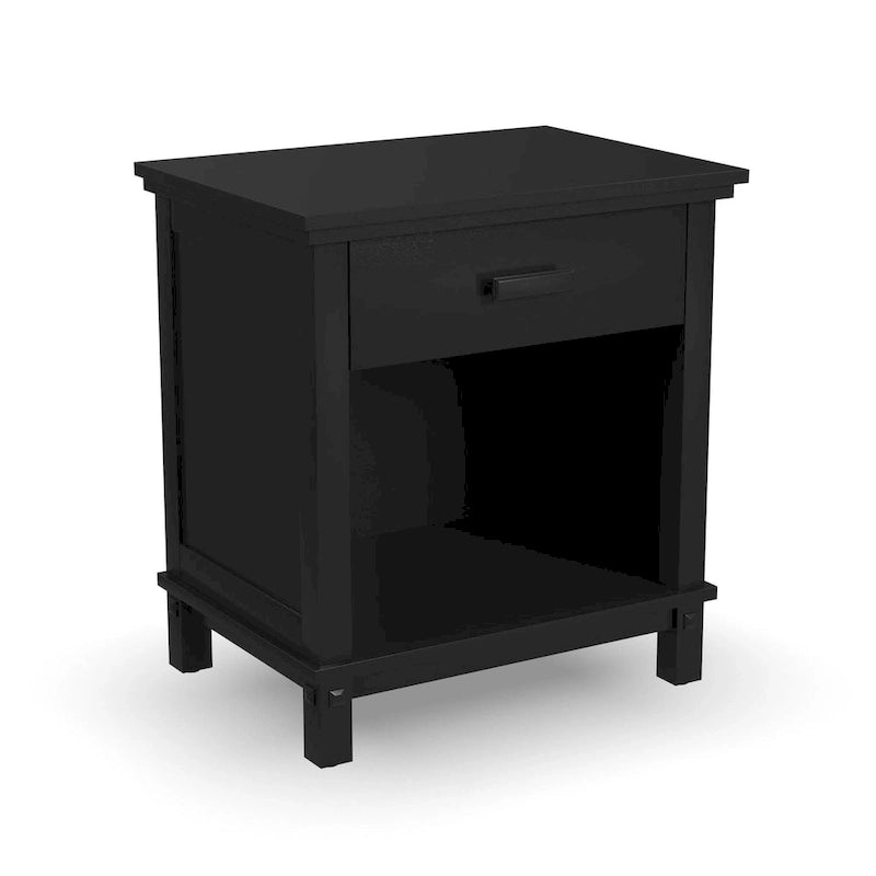 Lit Queen, table de nuit et commode Homestyles Oak Park en bois noir
