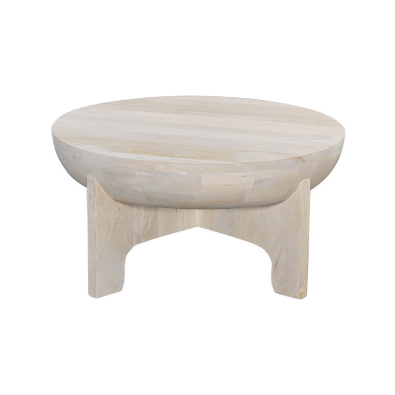 Table basse Tomas 32 po, plateau tambour en manguier, blanc délavé classique