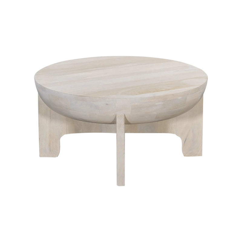Table basse Tomas 32 po, plateau tambour en manguier, blanc délavé classique