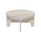 Table basse Tomas 32 po, plateau tambour en manguier, blanc délavé classique
