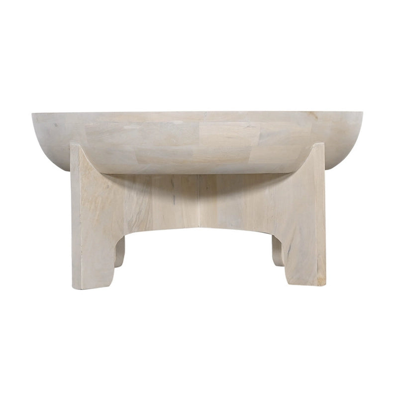 Table basse Tomas 32 po, plateau tambour en manguier, blanc délavé classique