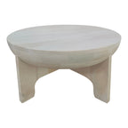 Table basse Tomas 32 po, plateau tambour en manguier, blanc délavé classique