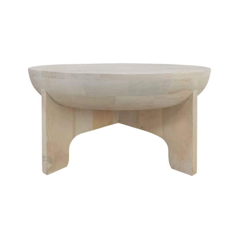 Table basse Tomas 32 po, plateau tambour en manguier, blanc délavé classique