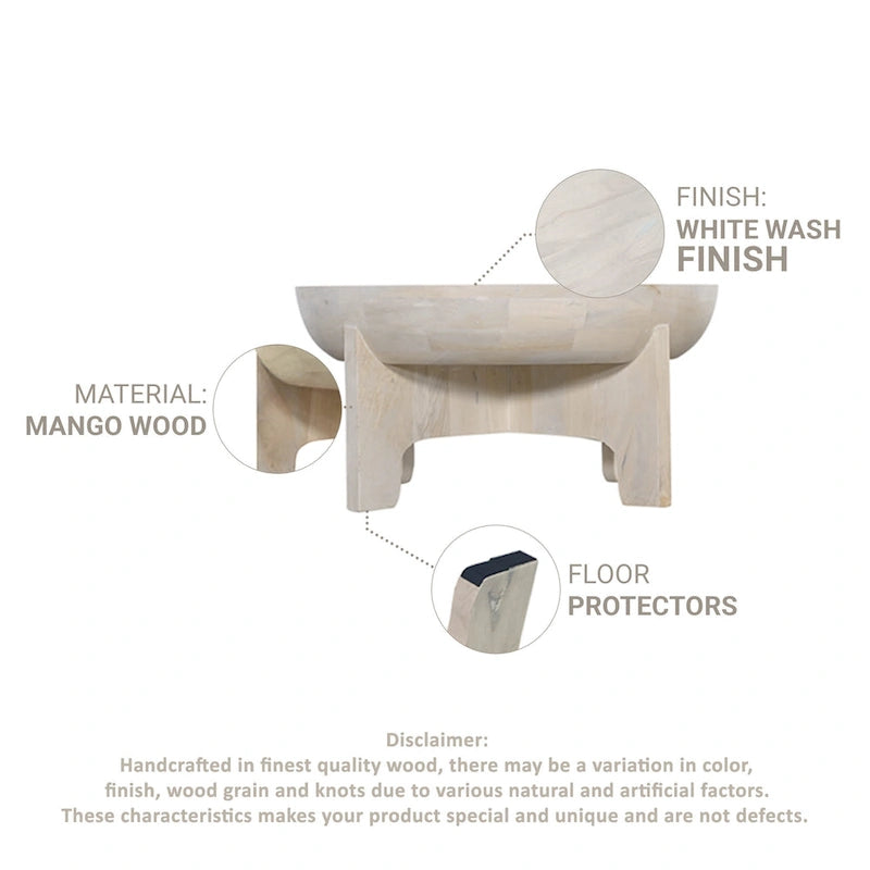 Table basse Tomas 32 po, plateau tambour en manguier, blanc délavé classique