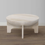 Table basse Tomas 32 po, plateau tambour en manguier, blanc délavé classique