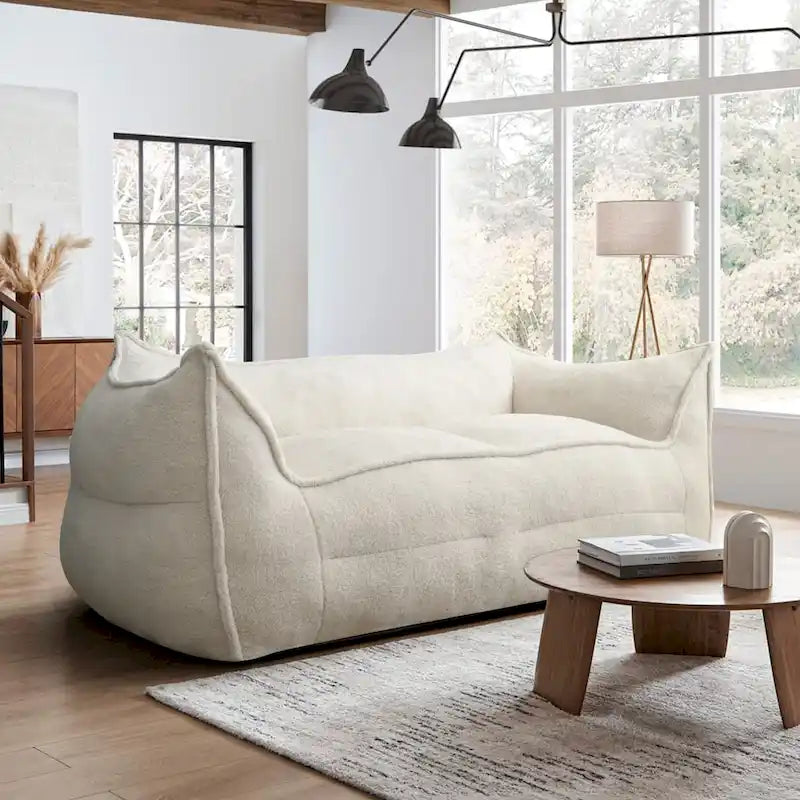 Canapé pouf 2 places, Loveseat en tissu imitation peluche, Canapé paresseux, Fauteuil pouf