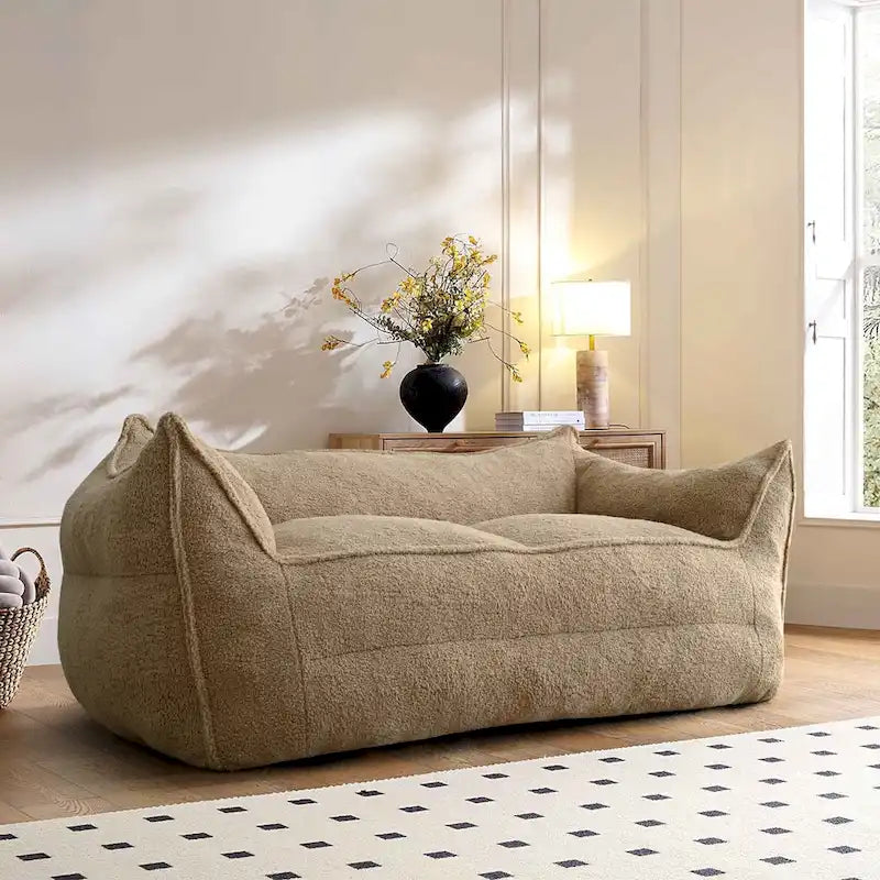 Canapé pouf 2 places, Loveseat en tissu imitation peluche, Canapé paresseux, Fauteuil pouf