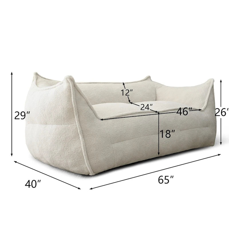 Canapé pouf 2 places, Loveseat en tissu imitation peluche, Canapé paresseux, Fauteuil pouf